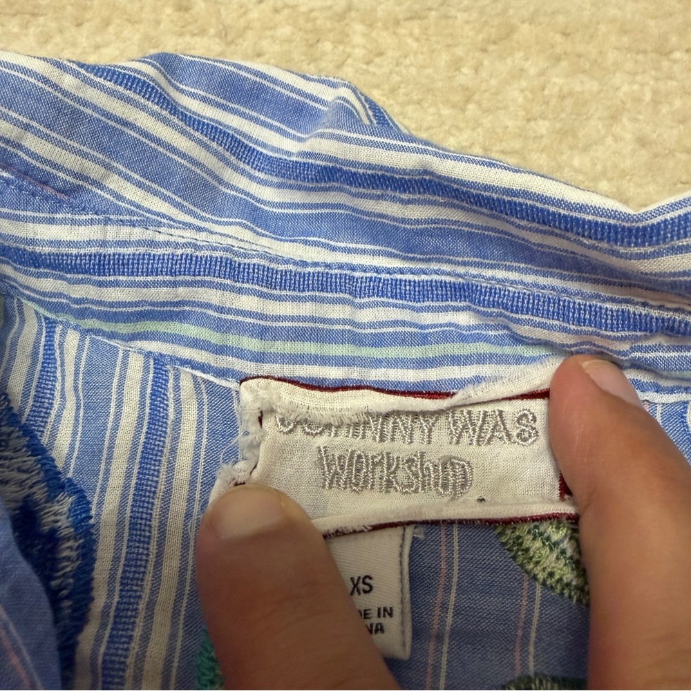 Johnny Was Workshop Madaleina Double Button Stripe Shirt Floral Boho Women's XS - Picture 8 of 9